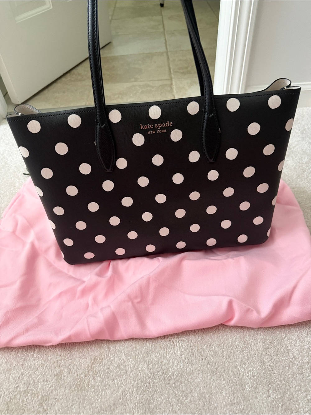 kate spade Black Tote with White Polka Dots and Gold Logo
